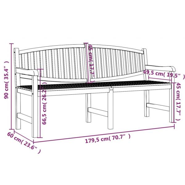 Gartenbank 179,5x60x90 cm Massivholz Teak