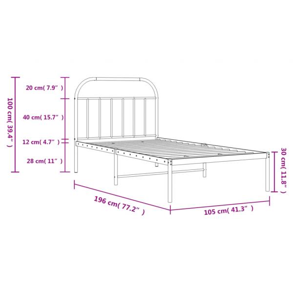 Bettgestell mit Kopfteil Metall Schwarz 100x190 cm