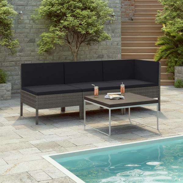 ARDEBO.de - 3-tlg. Garten-Lounge-Set mit Auflagen Poly Rattan Grau