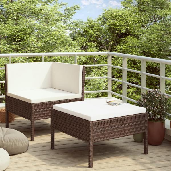 ARDEBO.de - 2-tlg. Garten-Lounge-Set mit Auflagen Poly Rattan Braun