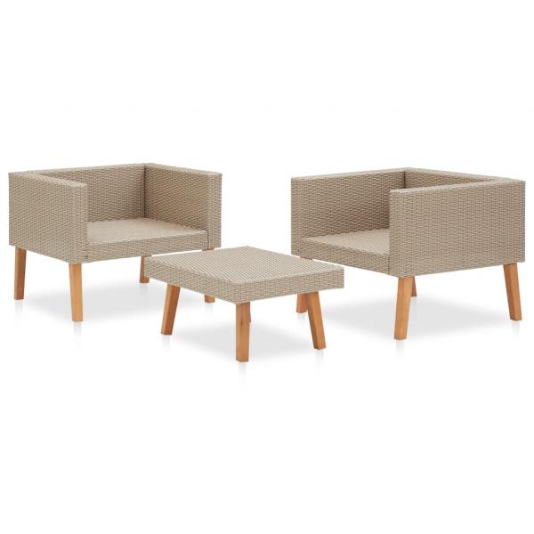 3-tlg. Garten-Lounge-Set mit Auflagen Poly Rattan Beige