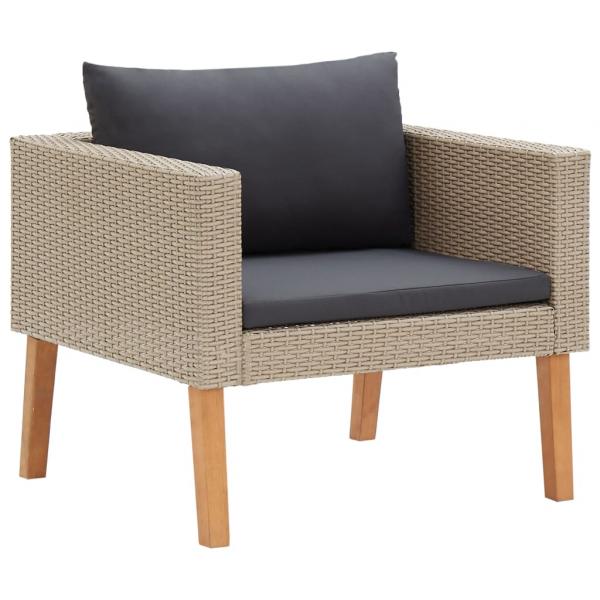 3-tlg. Garten-Lounge-Set mit Auflagen Poly Rattan Beige