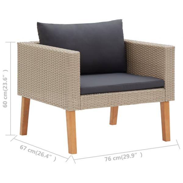 3-tlg. Garten-Lounge-Set mit Auflagen Poly Rattan Beige