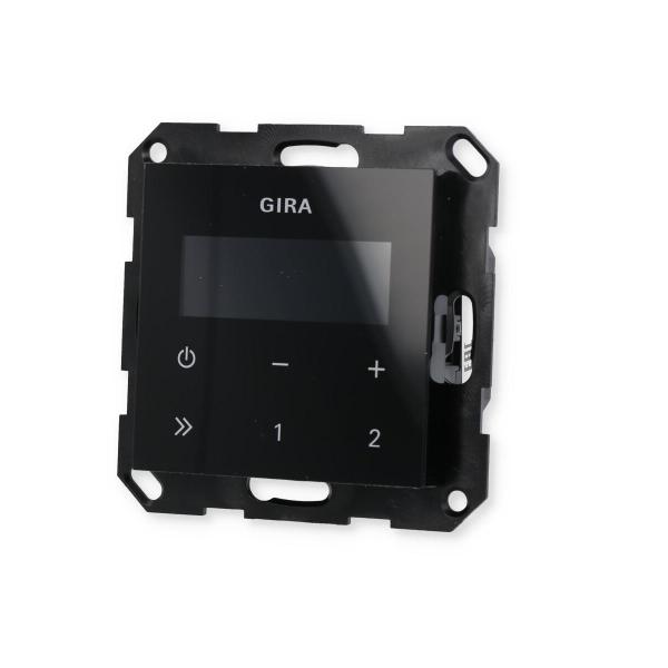 Gira 228027 Unterputz-Radio RDS mit einem Lautsprecher Bedienaufsatz in Schwarzglasoptik System 55, Reinweiß seidenmatt