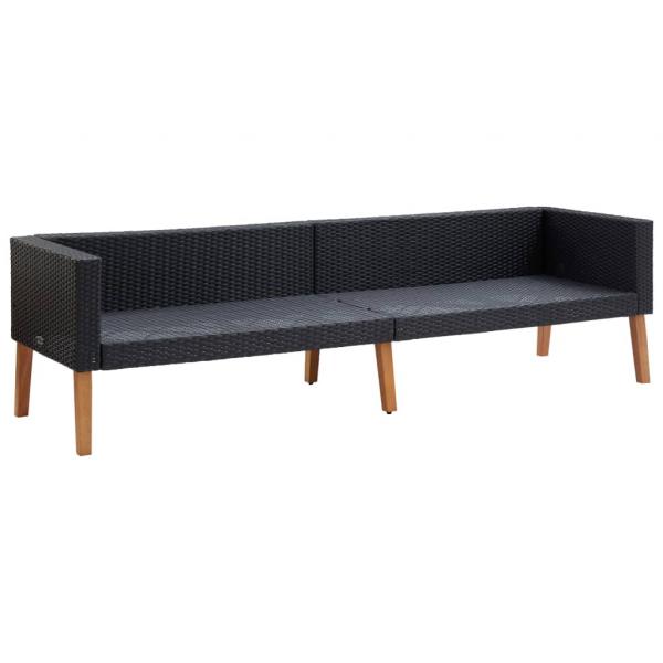 3-Sitzer-Gartensofa mit Auflagen Poly Rattan Schwarz