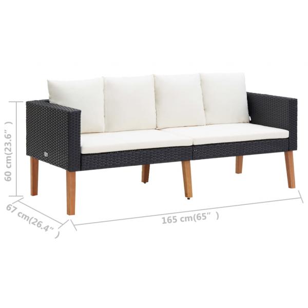 2-Sitzer-Gartensofa mit Auflagen Poly Rattan Schwarz