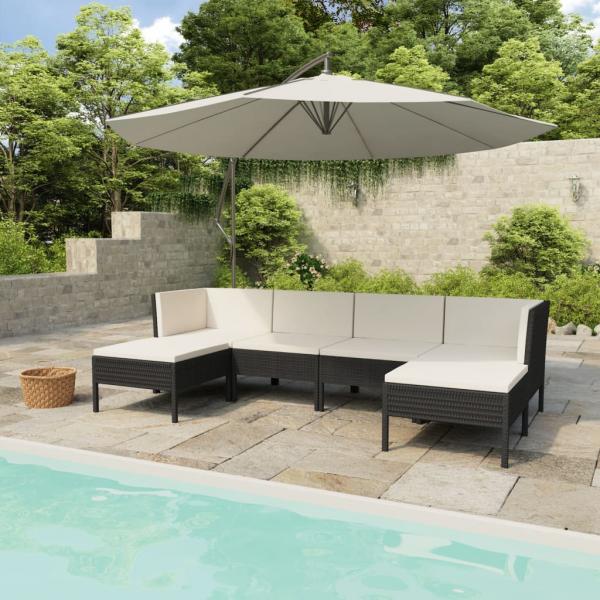 ARDEBO.de - 6-tlg. Garten-Lounge-Set mit Auflagen Poly Rattan Schwarz