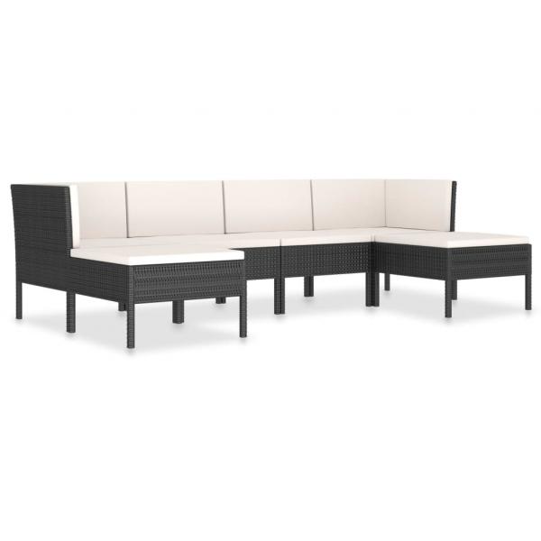 6-tlg. Garten-Lounge-Set mit Auflagen Poly Rattan Schwarz