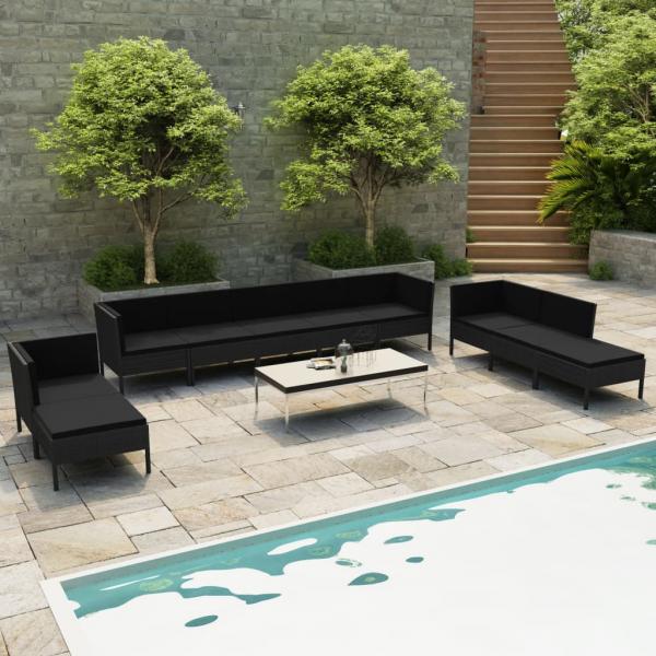 ARDEBO.de - 10-tlg. Garten-Lounge-Set mit Auflagen Poly Rattan Schwarz