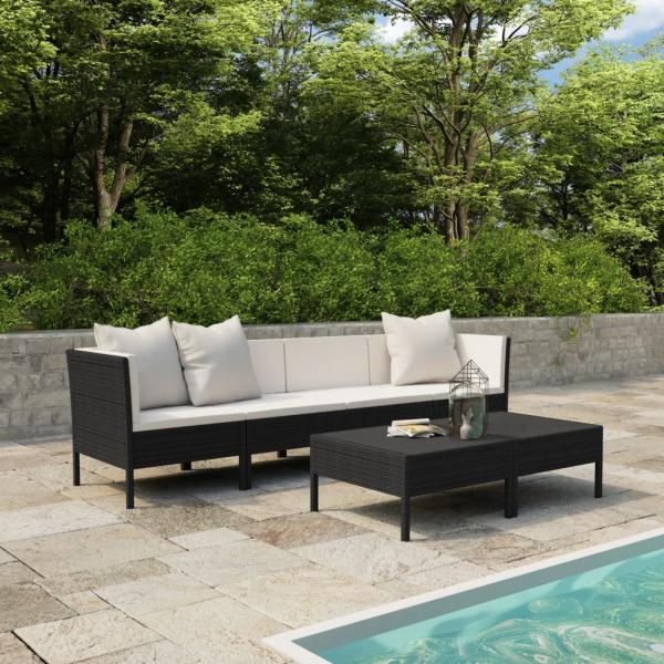 ARDEBO.de - 6-tlg. Garten-Lounge-Set mit Auflagen Poly Rattan Schwarz