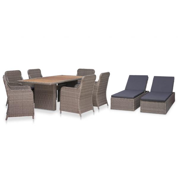 ARDEBO.de - 9-tlg. Garten-Essgruppe Poly Rattan Braun  