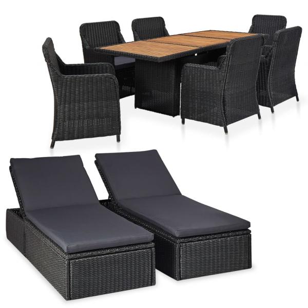 ARDEBO.de - 9-tlg. Garten-Essgruppe Poly Rattan Schwarz