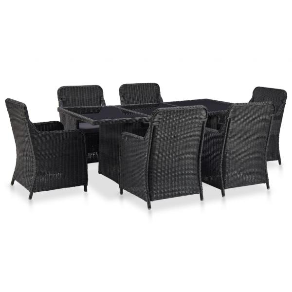 ARDEBO.de - 7-tlg. Garten-Essgruppe Poly Rattan Schwarz