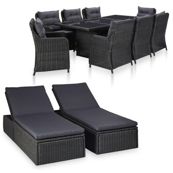 ARDEBO.de - 11-tlg. Garten-Essgruppe Poly Rattan Schwarz