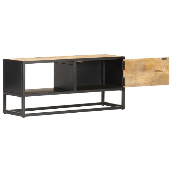 TV-Schrank mit Geschnitzter Tür 90x30x40 cm Raues Mangoholz