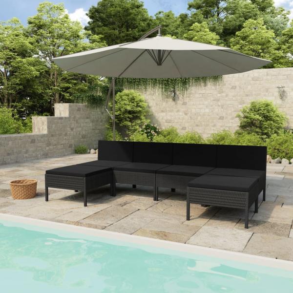 ARDEBO.de - 6-tlg. Garten-Lounge-Set mit Auflagen Poly Rattan Schwarz