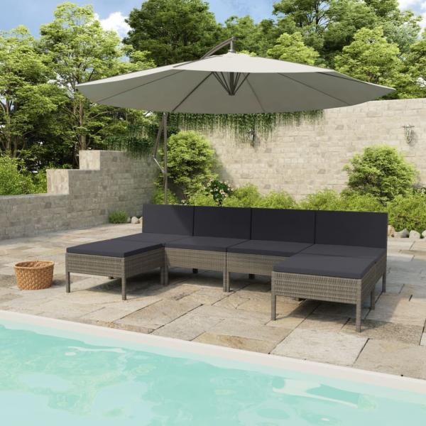 ARDEBO.de - 6-tlg. Garten-Lounge-Set mit Auflagen Poly Rattan Grau