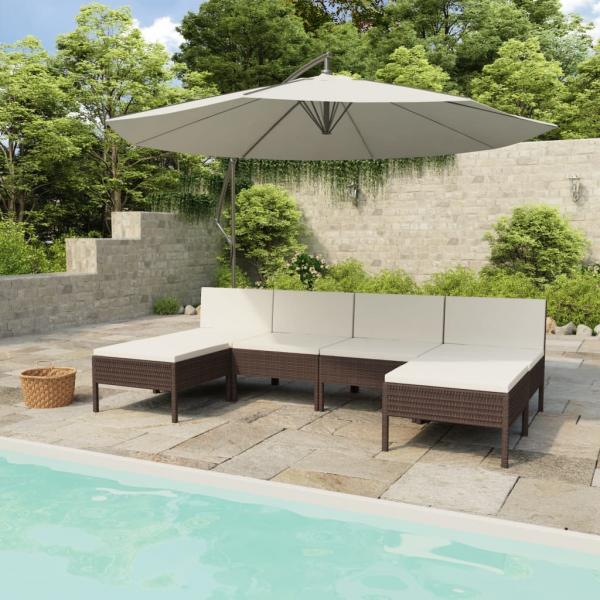 ARDEBO.de - 6-tlg. Garten-Lounge-Set mit Auflagen Poly Rattan Braun