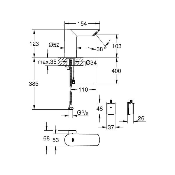 GROHE Bau Cosmopolitan E Infrarot-Waschtischarmatur, 7 voreingestellte Programme, EcoJoy, chrom (36451000)