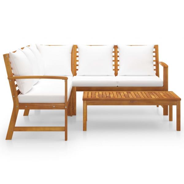 4-tlg. Garten-Lounge-Set mit Auflagen Creme Massivholz Akazie