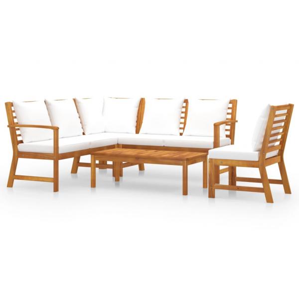 5-tlg. Garten-Lounge-Set mit Auflagen Creme Massivholz Akazie