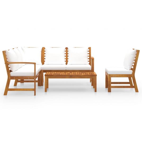 5-tlg. Garten-Lounge-Set mit Auflagen Creme Massivholz Akazie