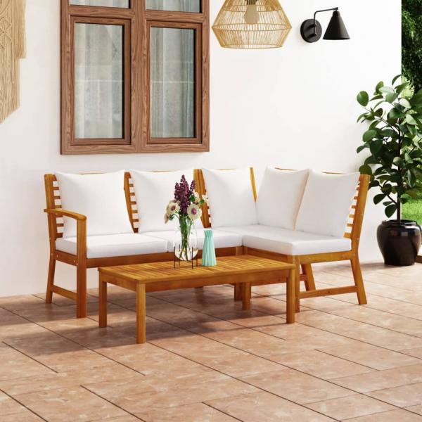 ARDEBO.de - 4-tlg. Garten-Lounge-Set mit Auflagen Creme Massivholz Akazie