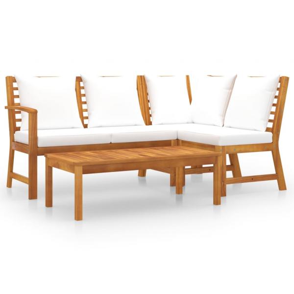 4-tlg. Garten-Lounge-Set mit Auflagen Creme Massivholz Akazie