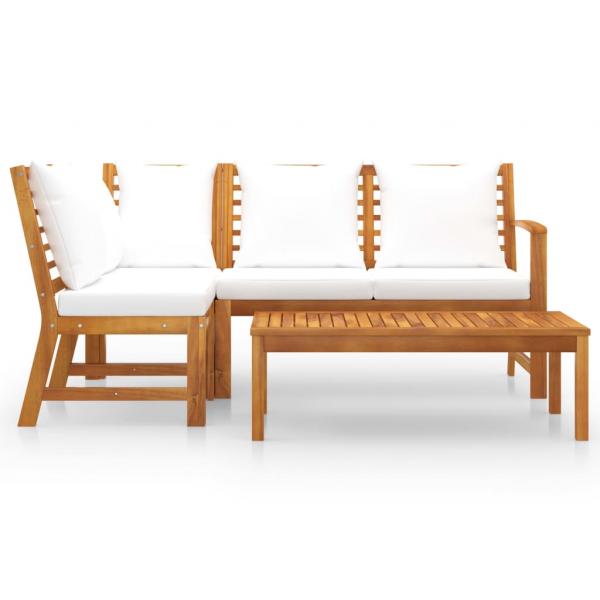 4-tlg. Garten-Lounge-Set mit Auflagen Creme Massivholz Akazie