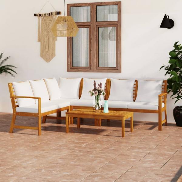 ARDEBO.de - 5-tlg. Garten-Lounge-Set mit Auflagen Creme Massivholz Akazie