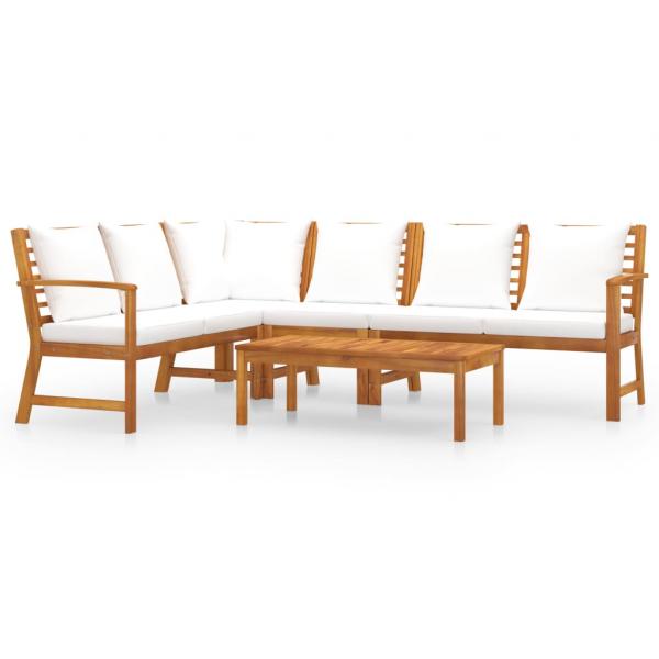 5-tlg. Garten-Lounge-Set mit Auflagen Creme Massivholz Akazie