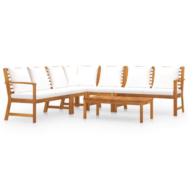 6-tlg. Garten-Lounge-Set mit Auflagen Creme Massivholz Akazie