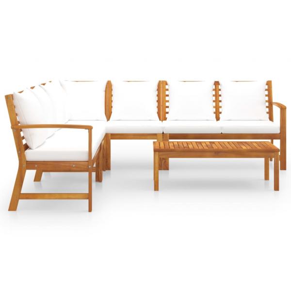 6-tlg. Garten-Lounge-Set mit Auflagen Creme Massivholz Akazie