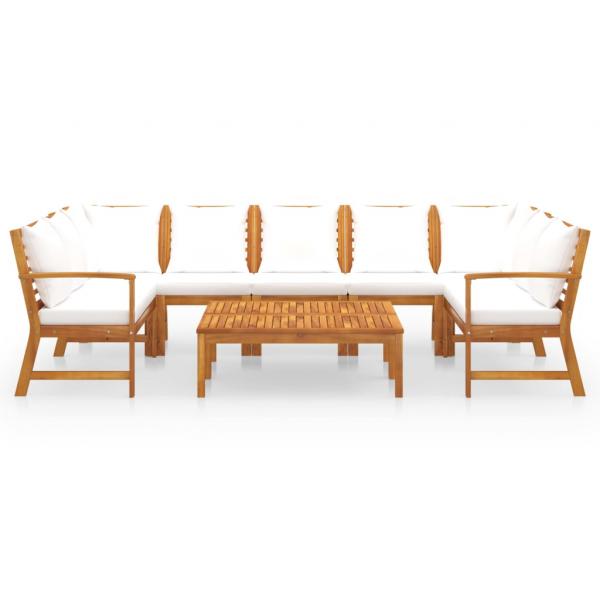 9-tlg. Garten-Lounge-Set mit Auflagen Creme Massivholz Akazie