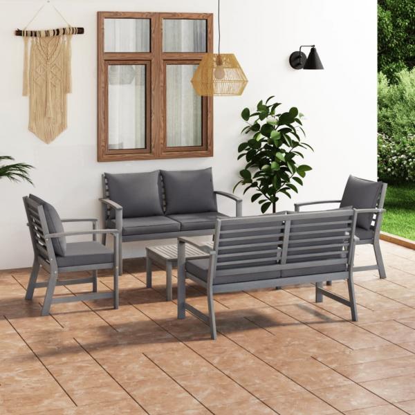 ARDEBO.de - 5-tlg. Garten-Lounge-Set mit Auflagen Massivholz Akazie Grau