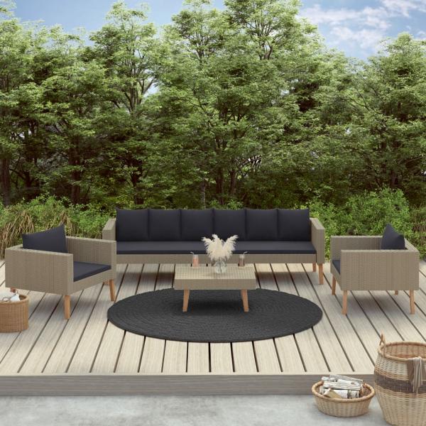 ARDEBO.de - 4-tlg. Garten-Lounge-Set mit Auflagen Poly Rattan Beige