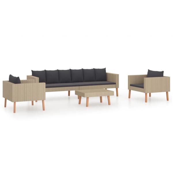 4-tlg. Garten-Lounge-Set mit Auflagen Poly Rattan Beige