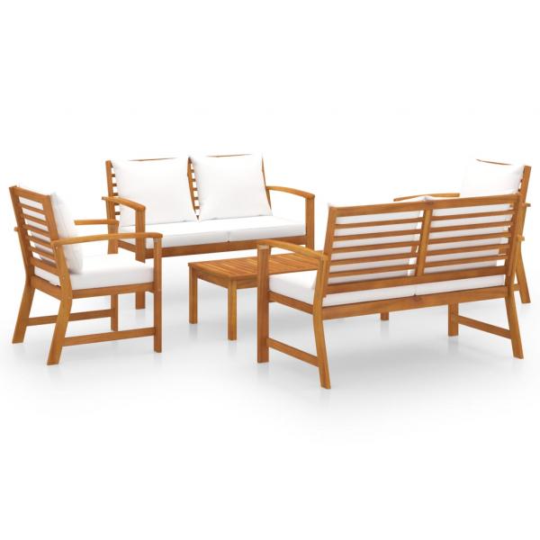 5-tlg. Garten-Lounge-Set mit Auflagen Massivholz Akazie