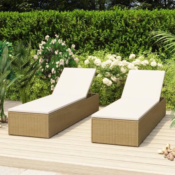 ARDEBO.de - Sonnenliege Poly Rattan Braun und Cremeweiß