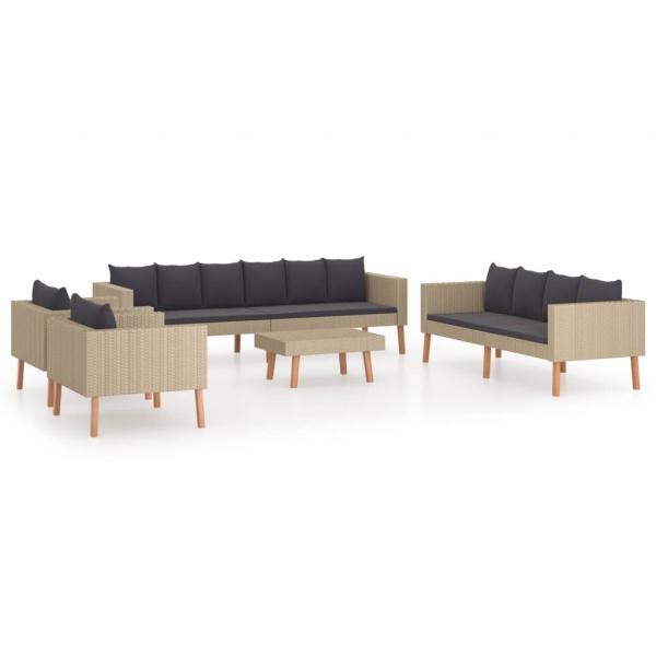 5-tlg. Garten-Lounge-Set mit Auflagen Poly Rattan Beige