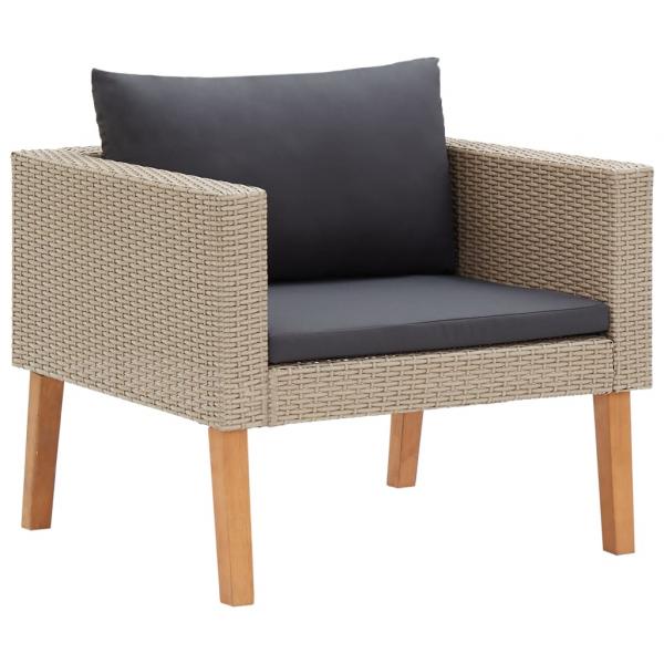 4-tlg. Garten-Lounge-Set mit Auflagen Poly Rattan Beige