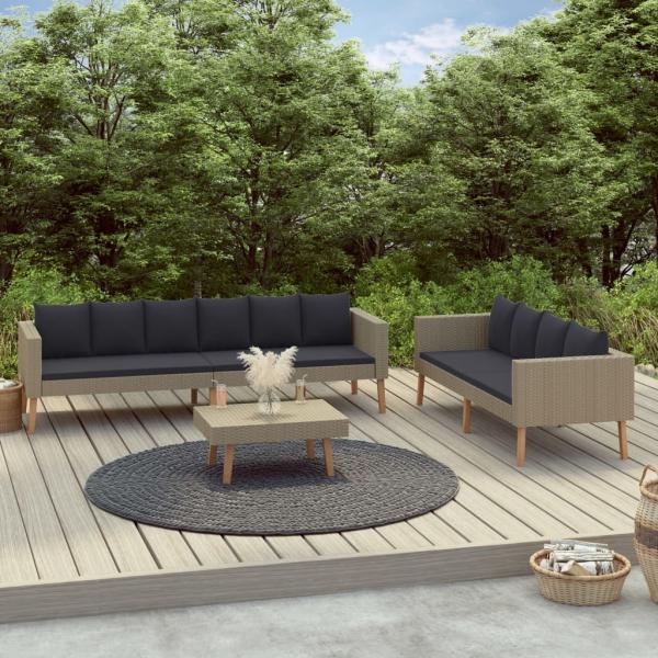 ARDEBO.de - 3-tlg. Garten-Lounge-Set mit Auflagen Poly Rattan Beige