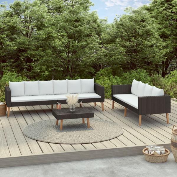 ARDEBO.de - 3-tlg. Garten-Lounge-Set mit Kissen Poly-Rattan Schwarz