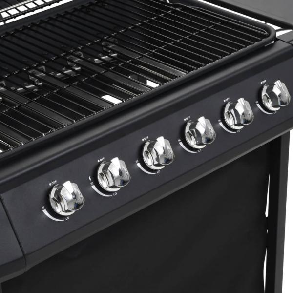 Gasgrill mit 6 Flammen Stahl Schwarz