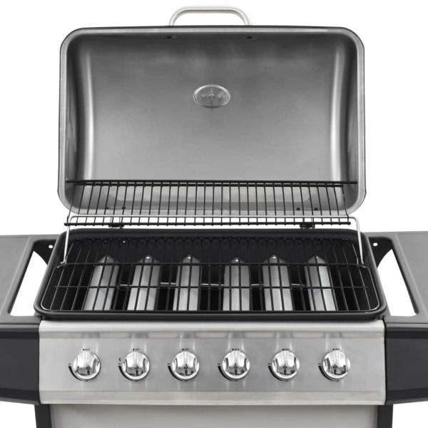 Gasgrill mit 6 Flammen Edelstahl Silbern