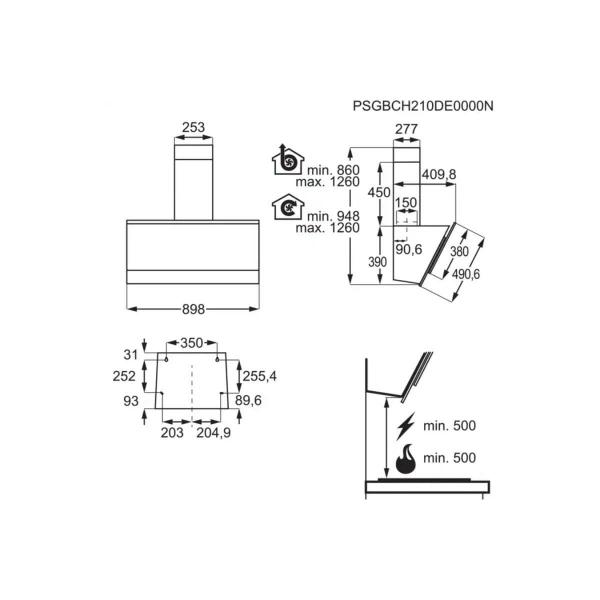 AEG DVE5971HG EEK:A Kopffreihaube, 90 cm breit, 700 m³/h, Hob²Hood-Funktion, SilenceTech, 3 Leistungsstufen + 1 Intensivstufe, Edelstahl/Schwarz