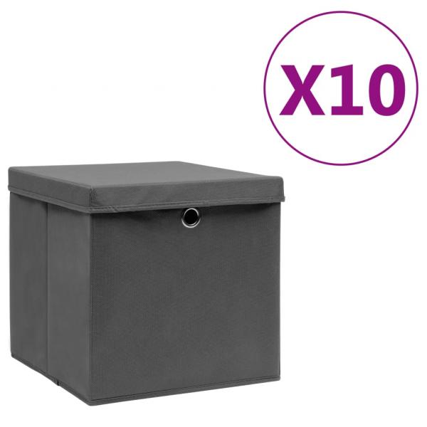 ARDEBO.de - Aufbewahrungsboxen mit Deckeln 10 Stk. 28x28x28 cm Grau