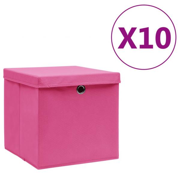 ARDEBO.de - Aufbewahrungsboxen mit Deckeln 10 Stk. 28x28x28 cm Rosa