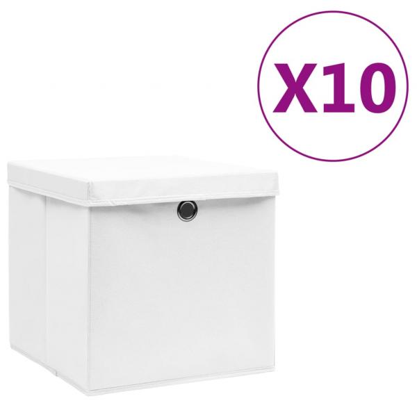 ARDEBO.de - Aufbewahrungsboxen mit Deckeln 10 Stk. 28x28x28 cm Weiß