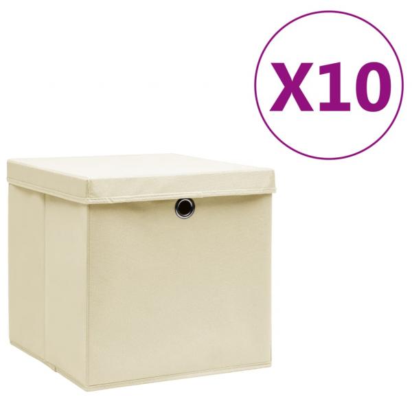 ARDEBO.de - Aufbewahrungsboxen mit Deckeln 10 Stk. 28x28x28 cm Creme